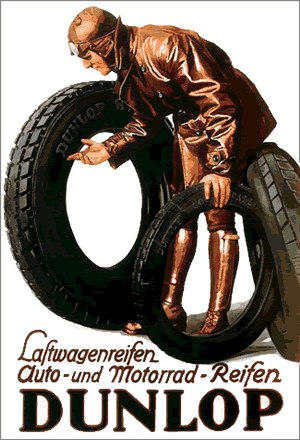 Vintage Dunlop tire advertisement with motorcyclist.