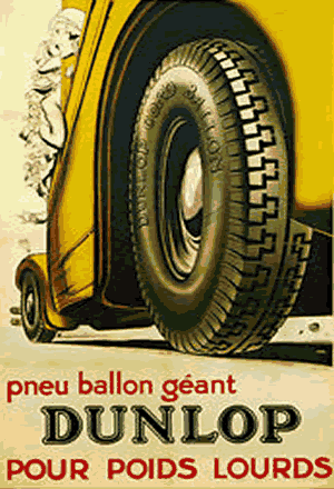 Vintage Dunlop tire advertisement for heavy vehicles.